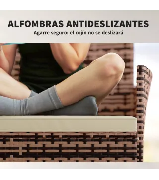 Sofá Exterior de Ratán de 2 Plazas Sofá Exterior de Jardín con Cojín Lavable Estructura de Acero para Balcón Caqui