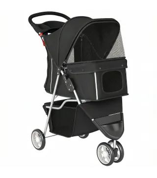 Carrito para Perros Pequeños con Cesta de Almacenaje Ventanas de Malla y Cinturón de Seguridad 77x44x102 cm Negro