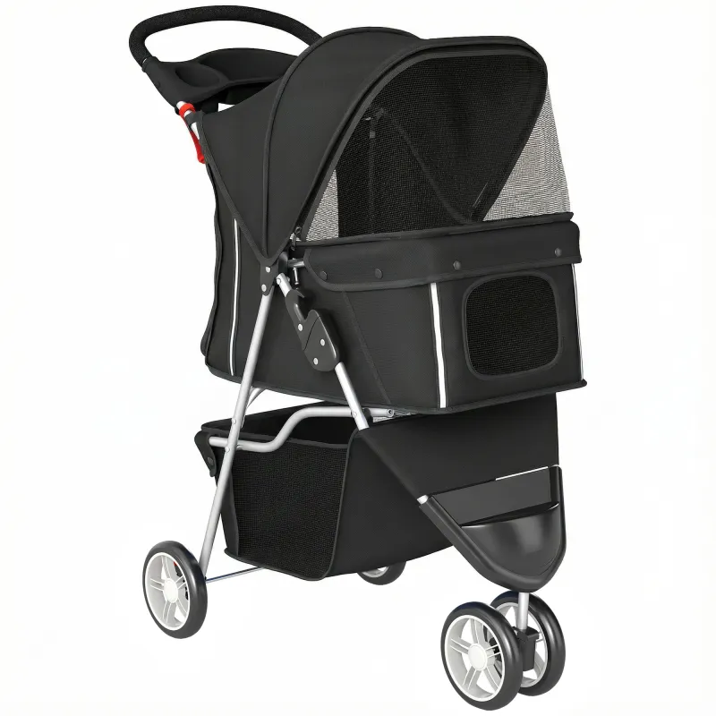 Carrito para Perros Pequeños con Cesta de Almacenaje Ventanas de Malla y Cinturón de Seguridad 77x44x102 cm Negro