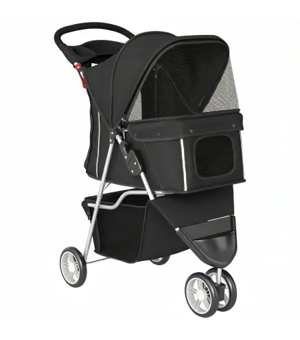Carrito para Perros Pequeños con Cesta de Almacenaje Ventanas de Malla y Cinturón de Seguridad 77x44x102 cm Negro