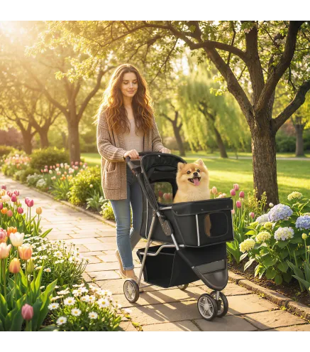 Carrito para Perros Pequeños con Cesta de Almacenaje Ventanas de Malla y Cinturón de Seguridad 77x44x102 cm Negro