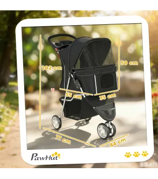 Carrito para Perros Pequeños con Cesta de Almacenaje Ventanas de Malla y Cinturón de Seguridad 77x44x102 cm Negro