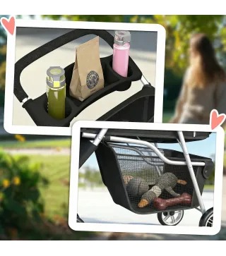 Carrito para Perros Pequeños con Cesta de Almacenaje Ventanas de Malla y Cinturón de Seguridad 77x44x102 cm Negro