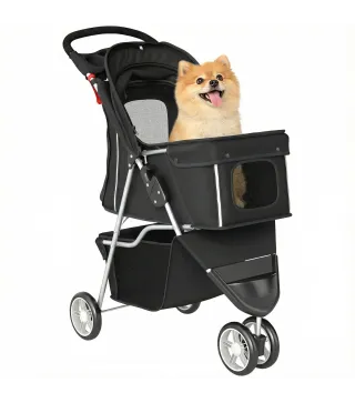 Carrito para Perros Pequeños con Cesta de Almacenaje Ventanas de Malla y Cinturón de Seguridad 77x44x102 cm Negro