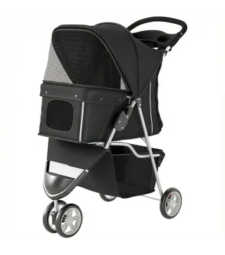 Carrito para Perros Pequeños con Cesta de Almacenaje Ventanas de Malla y Cinturón de Seguridad 77x44x102 cm Negro
