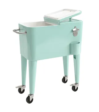 Carro de Bebidas Refrigerado 56L con Ruedas Abrebotellas Recogetapas y Asa para Patio Fiesta 75x35x78 cm Verde Claro