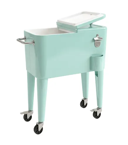 Carro de Bebidas Refrigerado 56L con Ruedas Abrebotellas Recogetapas y Asa para Patio Fiesta 75x35x78 cm Verde Claro