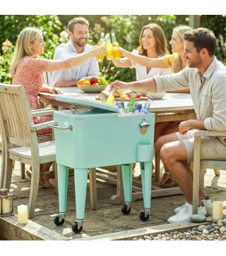 Carro de Bebidas Refrigerado 56L con Ruedas Abrebotellas Recogetapas y Asa para Patio Fiesta 75x35x78 cm Verde Claro