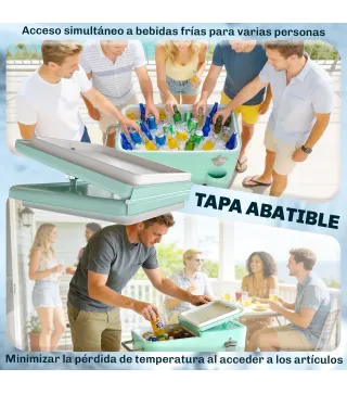 Carro de Bebidas Refrigerado 56L con Ruedas Abrebotellas Recogetapas y Asa para Patio Fiesta 75x35x78 cm Verde Claro