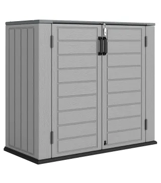 Cobertizo de Jardín de HDPE 940L con Tapa Abatible 2 Puertas Cerradura Cobertizo de Jardín 142x67x119 cm Gris Claro