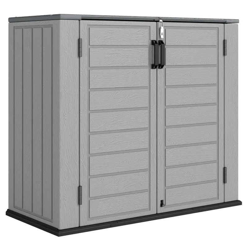 Cobertizo de Jardín de HDPE 940L con Tapa Abatible 2 Puertas Cerradura Cobertizo de Jardín 142x67x119 cm Gris Claro