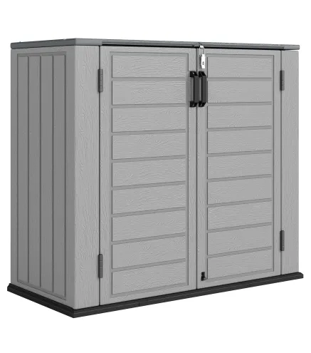 Cobertizo de Jardín de HDPE 940L con Tapa Abatible 2 Puertas Cerradura Cobertizo de Jardín 142x67x119 cm Gris Claro
