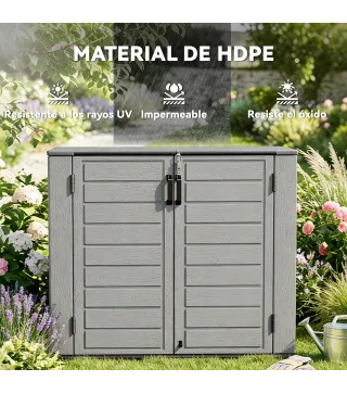 Cobertizo de Jardín de HDPE 940L con Tapa Abatible 2 Puertas Cerradura Cobertizo de Jardín 142x67x119 cm Gris Claro