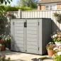 Cobertizo de Jardín de HDPE 940L con Tapa Abatible 2 Puertas Cerradura Cobertizo de Jardín 142x67x119 cm Gris Claro