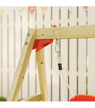 Parque Infantil Exterior de Madera con Columpio Tobogán Volante Bocina Teléfono para Patio Césped Rojo y Natural