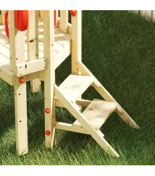 Parque Infantil Exterior de Madera con Columpio Tobogán Volante Bocina Teléfono para Patio Césped Rojo y Natural