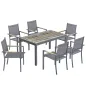 Conjunto de Mesa y Sillas Jardín con Mesa de Plástico PSPC y 6 Sillas Apilables Transpirables para Terraza Patio Gris