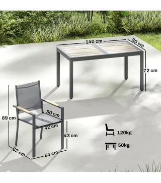 Conjunto de Mesa y Sillas Jardín con Mesa de Plástico PSPC y 6 Sillas Apilables Transpirables para Terraza Patio Gris
