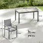 Conjunto de Mesa y Sillas Jardín con Mesa de Plástico PSPC y 6 Sillas Apilables Transpirables para Terraza Patio Gris