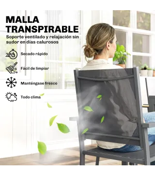 Conjunto de Mesa y Sillas Jardín con Mesa de Plástico PSPC y 6 Sillas Apilables Transpirables para Terraza Patio Gris