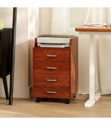 Cajonera de Escritorio con Ruedas Cajonera de Oficina con 4 Cajones Archivador Móvil para Estudio 40x36x65 cm Marrón