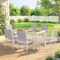 Conjunto de Mesa y Sillas Jardín con Mesa de Plástico PSPC y 6 Sillas Apilables Transpirables para Terraza Patio Blanco