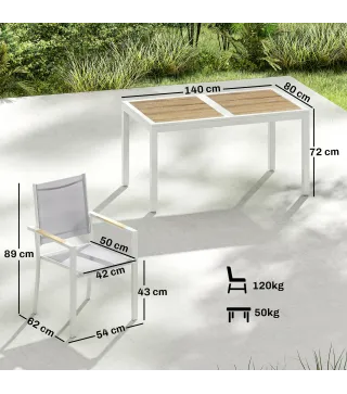 Conjunto de Mesa y Sillas Jardín con Mesa de Plástico PSPC y 6 Sillas Apilables Transpirables para Terraza Patio Blanco