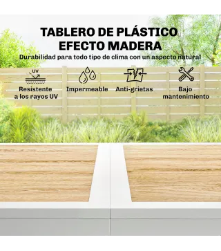 Conjunto de Mesa y Sillas Jardín con Mesa de Plástico PSPC y 6 Sillas Apilables Transpirables para Terraza Patio Blanco