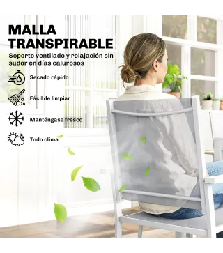 Conjunto de Mesa y Sillas Jardín con Mesa de Plástico PSPC y 6 Sillas Apilables Transpirables para Terraza Patio Blanco