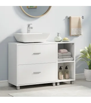 Mueble Bajo Lavabo Mueble de Baño con 2 Cajones y 2 Estantes Abiertos para Lavabo con Pedestal 90x30x60 cm Blanco