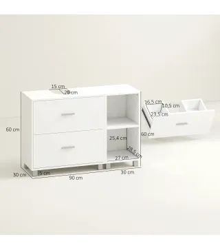 Mueble Bajo Lavabo Mueble de Baño con 2 Cajones y 2 Estantes Abiertos para Lavabo con Pedestal 90x30x60 cm Blanco