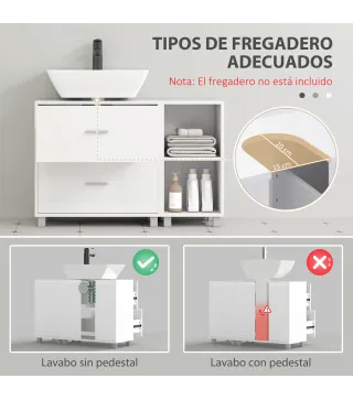 Mueble Bajo Lavabo Mueble de Baño con 2 Cajones y 2 Estantes Abiertos para Lavabo con Pedestal 90x30x60 cm Blanco