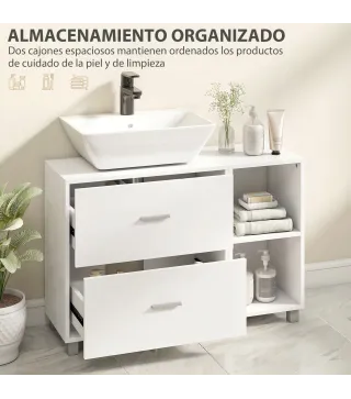 Mueble Bajo Lavabo Mueble de Baño con 2 Cajones y 2 Estantes Abiertos para Lavabo con Pedestal 90x30x60 cm Blanco