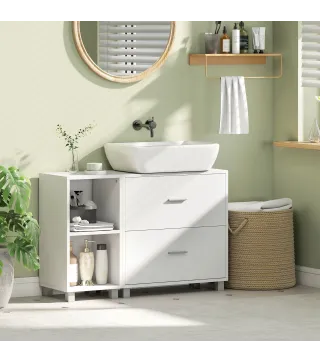 Mueble Bajo Lavabo Mueble de Baño con 2 Cajones y 2 Estantes Abiertos para Lavabo con Pedestal 90x30x60 cm Blanco