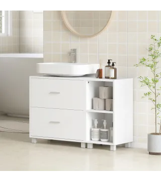 Mueble Bajo Lavabo Mueble de Baño con 2 Cajones y 2 Estantes Abiertos para Lavabo con Pedestal 90x30x60 cm Blanco
