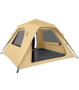 Tienda de Campaña Instantánea, Ventanas de Malla y Bolsa de Transporte Impermeable para 3-4 Personas Caqui