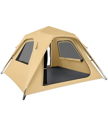 Tienda de Campaña Instantánea, Ventanas de Malla y Bolsa de Transporte Impermeable para 3-4 Personas Caqui