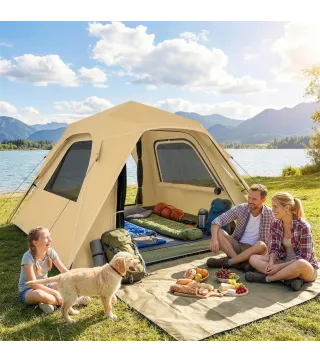 Tienda de Campaña Instantánea, Ventanas de Malla y Bolsa de Transporte Impermeable para 2-3 Personas Caqui