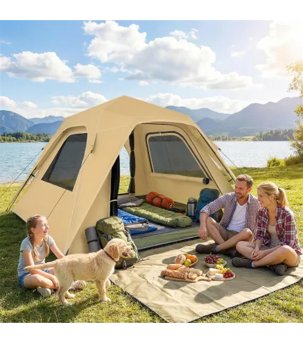 Tienda de Campaña Instantánea, Ventanas de Malla y Bolsa de Transporte Impermeable para 2-3 Personas Caqui