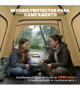 Tienda de Campaña Instantánea, Ventanas de Malla y Bolsa de Transporte Impermeable para 3-4 Personas Caqui