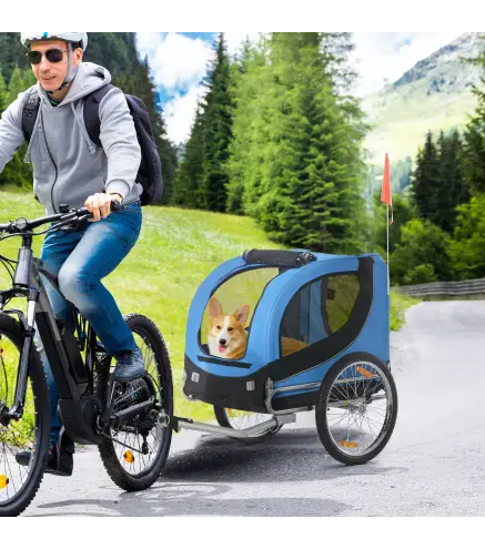 Remolque Bicicleta Perros Mascota 1 Bandera 8 Reflectores Remolque Bici 130x73x90 cm Azul Negro