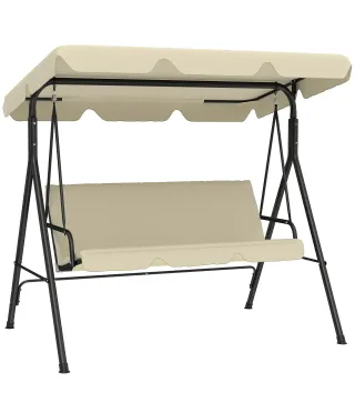 Balancín de Jardín Exterior Columpio de 3 Plazas con Toldo Ajustable y Marco de Acero 172x118x153 cm Beige