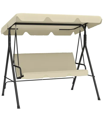 Balancín de Jardín Exterior Columpio de 3 Plazas con Toldo Ajustable y Marco de Acero 172x118x153 cm Beige