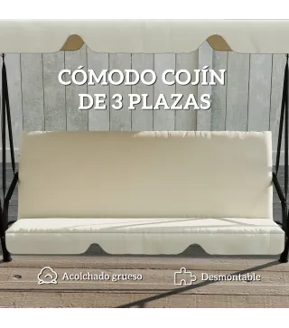 Balancín de Jardín Exterior Columpio de 3 Plazas con Toldo Ajustable y Marco de Acero 172x118x153 cm Beige