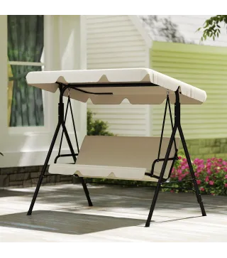 Balancín de Jardín Exterior Columpio de 3 Plazas con Toldo Ajustable y Marco de Acero 172x118x153 cm Beige