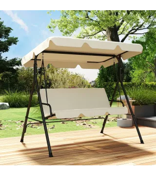 Balancín de Jardín Exterior Columpio de 3 Plazas con Toldo Ajustable y Marco de Acero 172x118x153 cm Beige