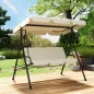 Balancín de Jardín Exterior Columpio de 3 Plazas con Toldo Ajustable y Marco de Acero 172x118x153 cm Beige
