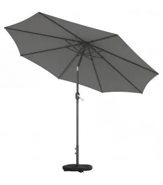 Sombrilla Terraza Exterior 3x3m con Base Bolsa de Arena Manivela Inclinación Costillas Retráctiles Gris Oscuro