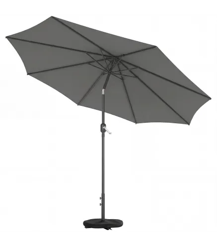 Sombrilla Terraza Exterior 3x3m con Base Bolsa de Arena Manivela Inclinación Costillas Retráctiles Gris Oscuro