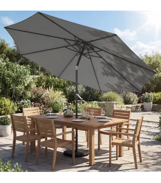 Sombrilla Terraza Exterior 3x3m con Base Bolsa de Arena Manivela Inclinación Costillas Retráctiles Gris Oscuro